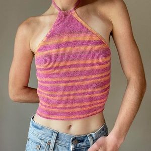 Wild Fable Women's Pink and Orange Crop-top